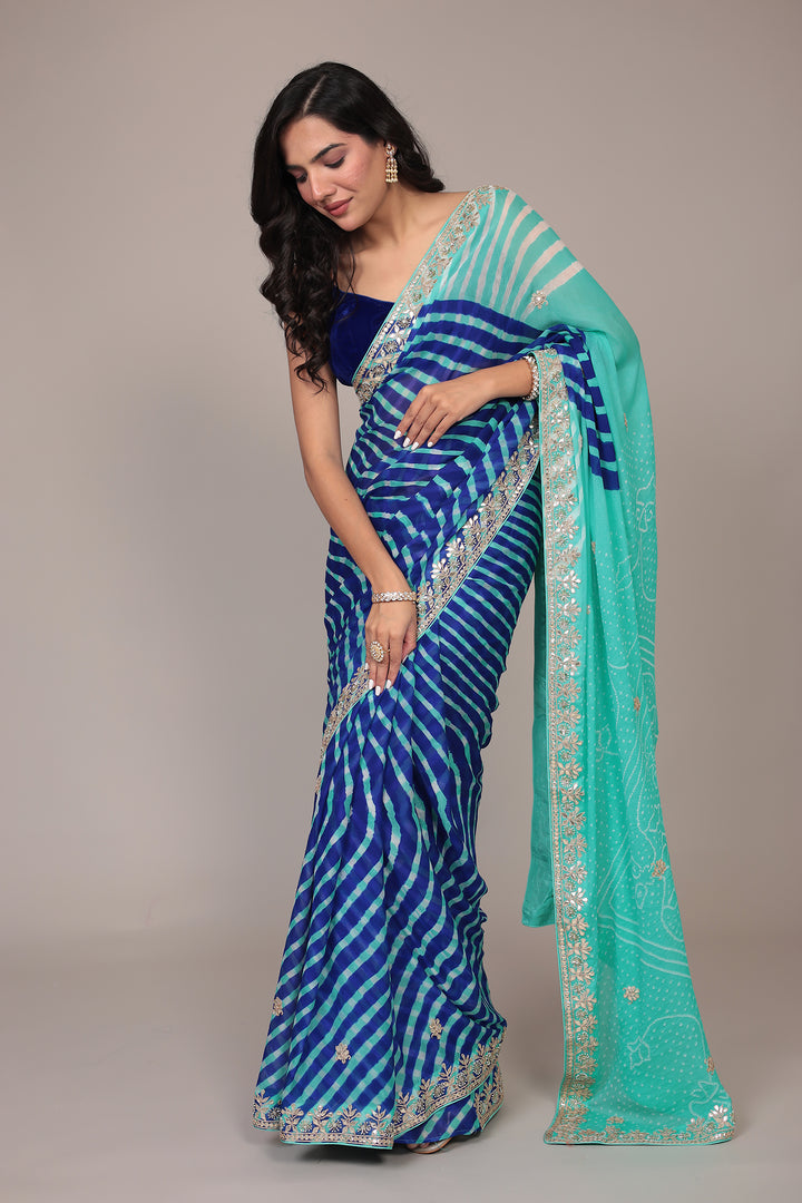 Leheriya Bandhej Georgette Saree Embellished with Gota Patti work