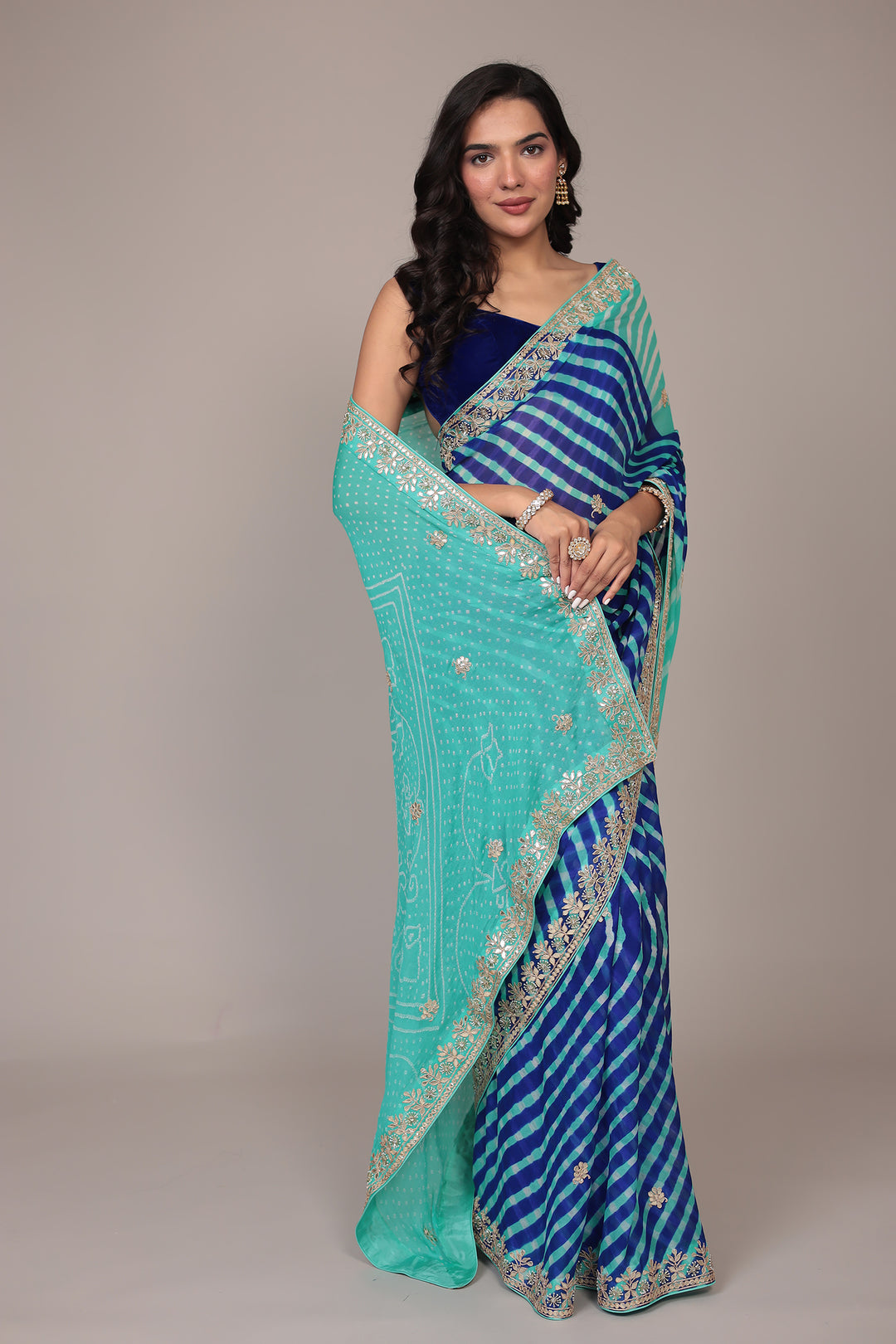 Leheriya Bandhej Georgette Saree Embellished with Gota Patti work