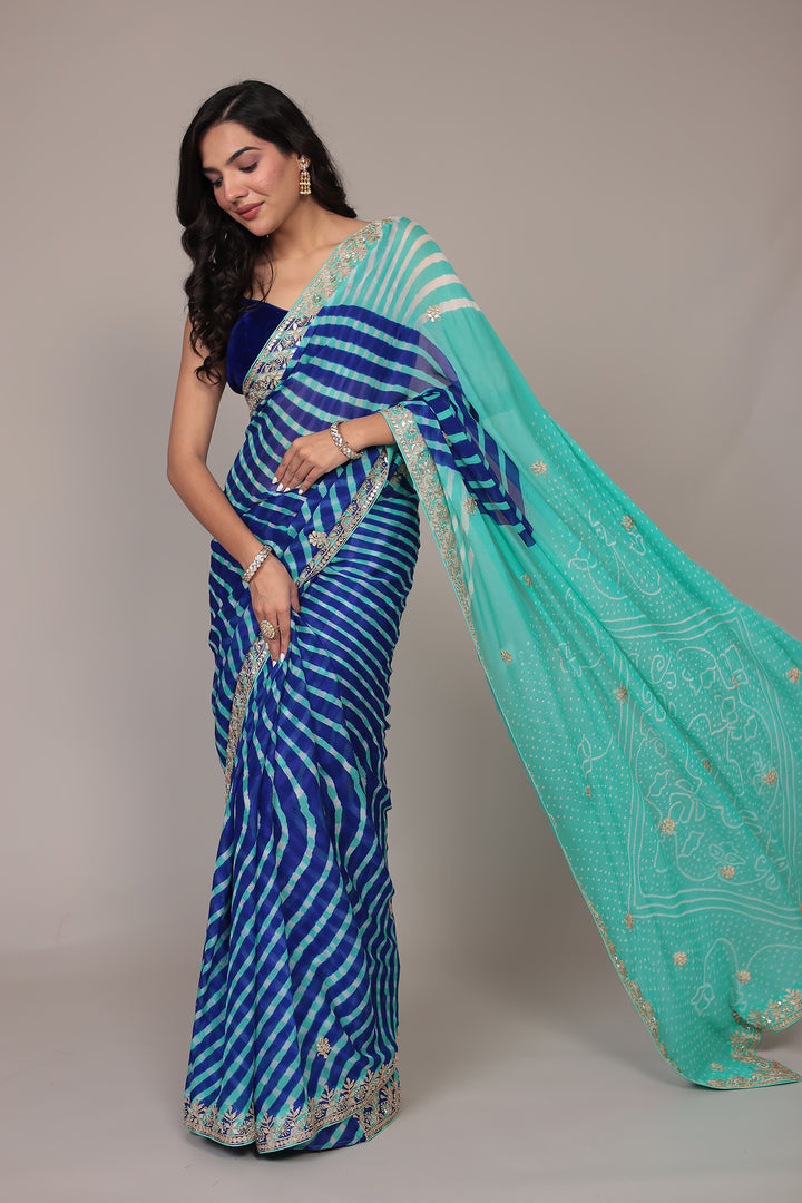 Leheriya Bandhej Georgette Saree Embellished with Gota Patti work