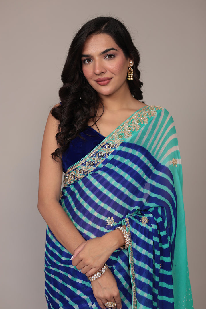 Leheriya Bandhej Georgette Saree Embellished with Gota Patti work