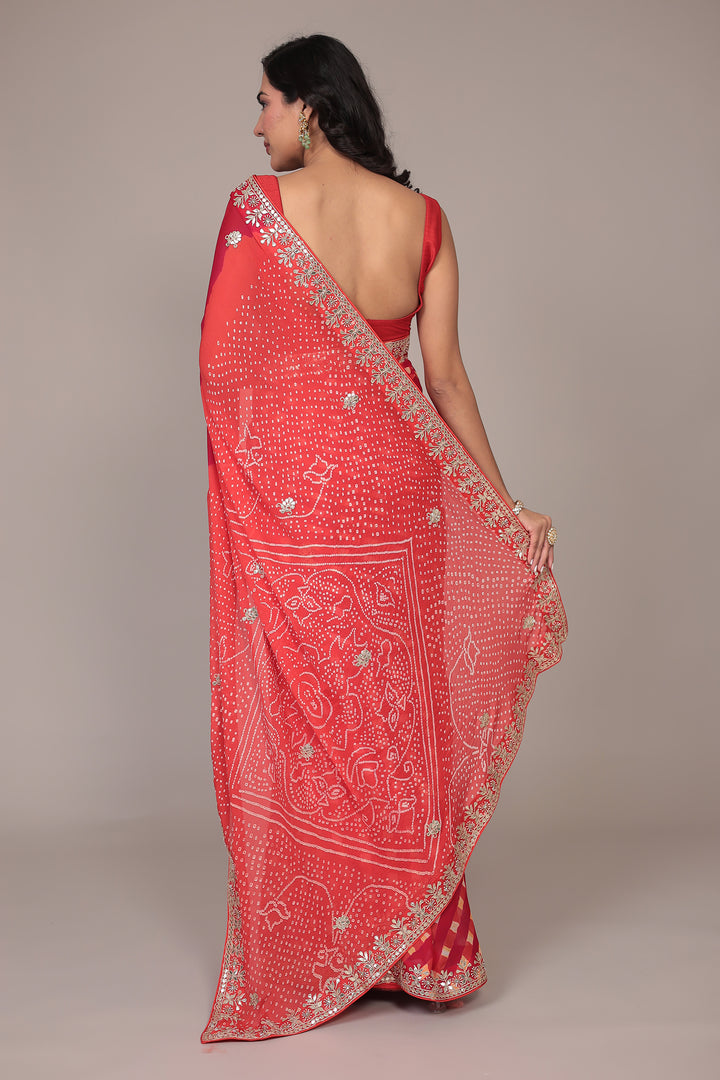 Leheriya Bandhej Georgette Saree Embellished with Gota Patti work