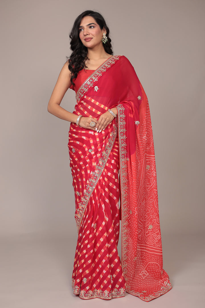 Leheriya Bandhej Georgette Saree Embellished with Gota Patti work