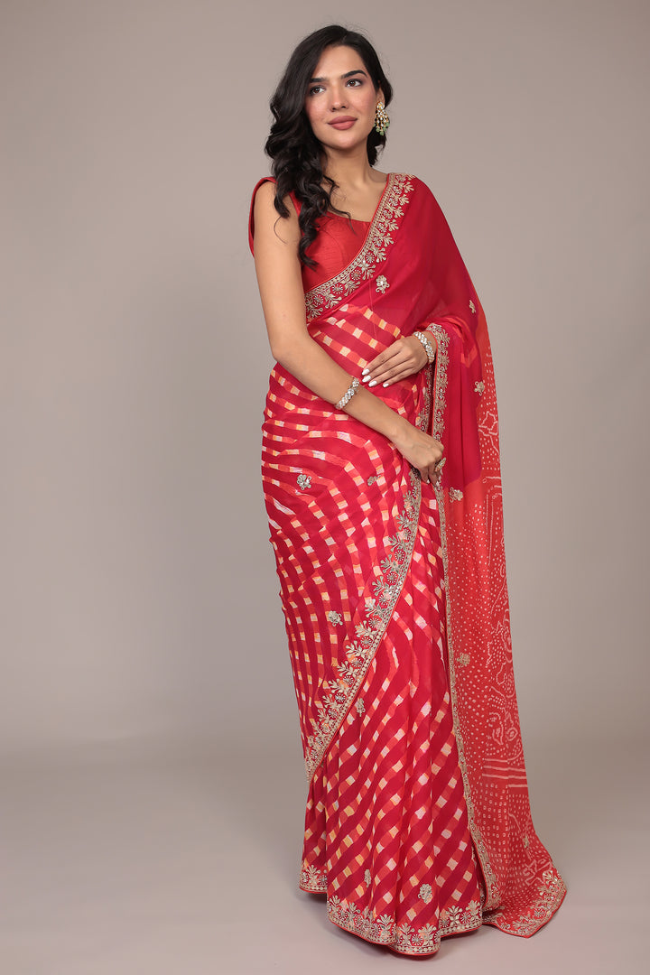 Leheriya Bandhej Georgette Saree Embellished with Gota Patti work