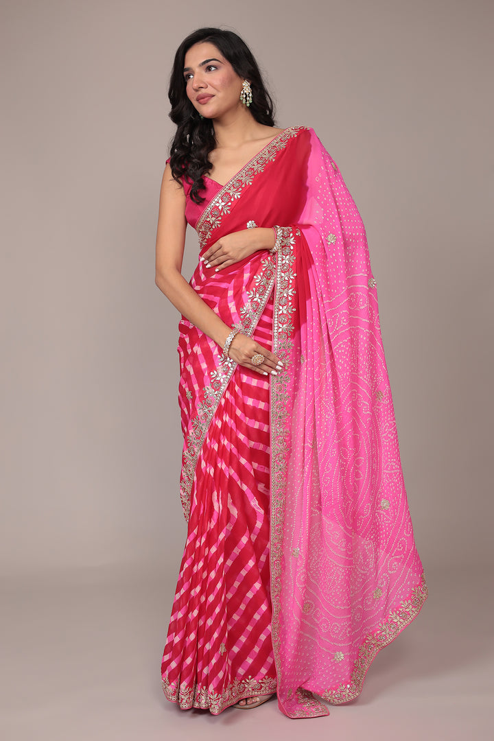 Leheriya Bandhej Georgette Saree Embellished with Gota Patti work