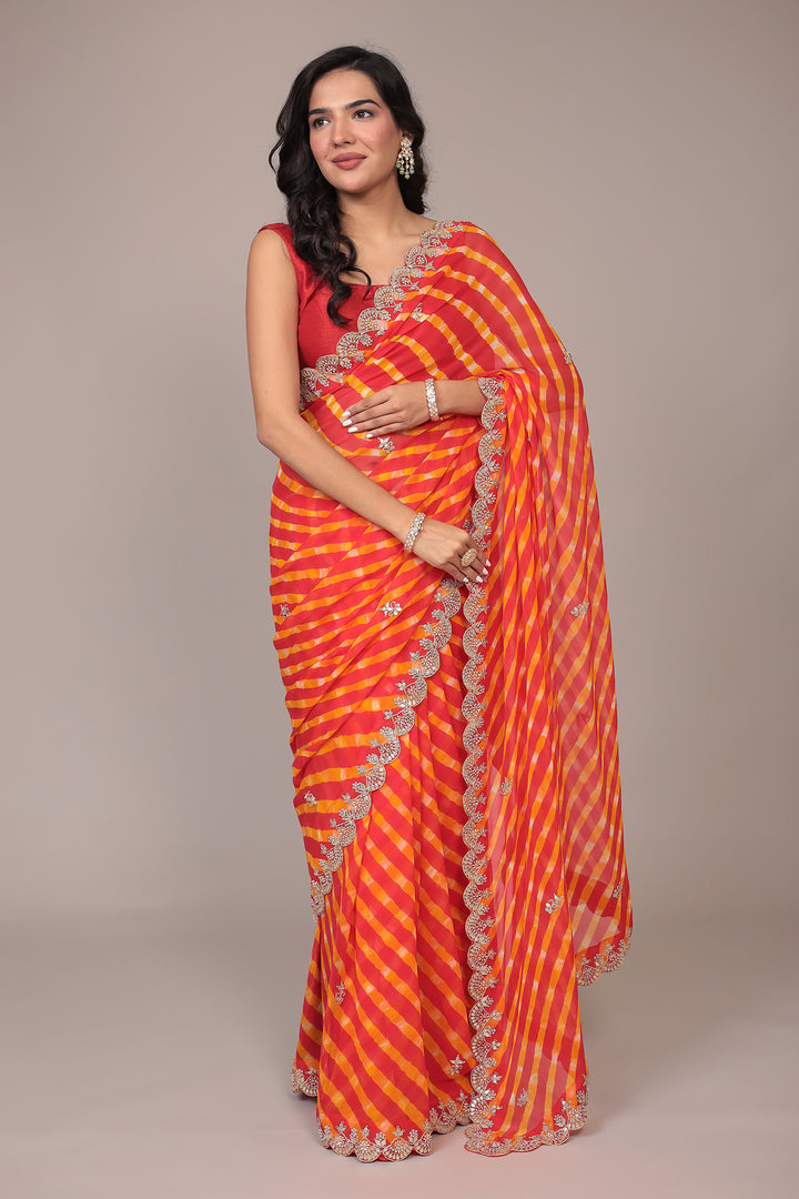 Leheriya Georgette Saree with Gota Patti and Pearl work