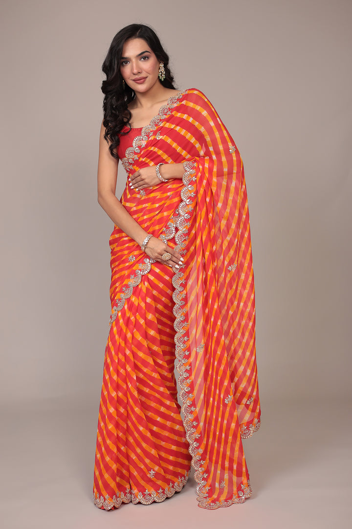 Leheriya Georgette Saree with Gota Patti and Pearl work