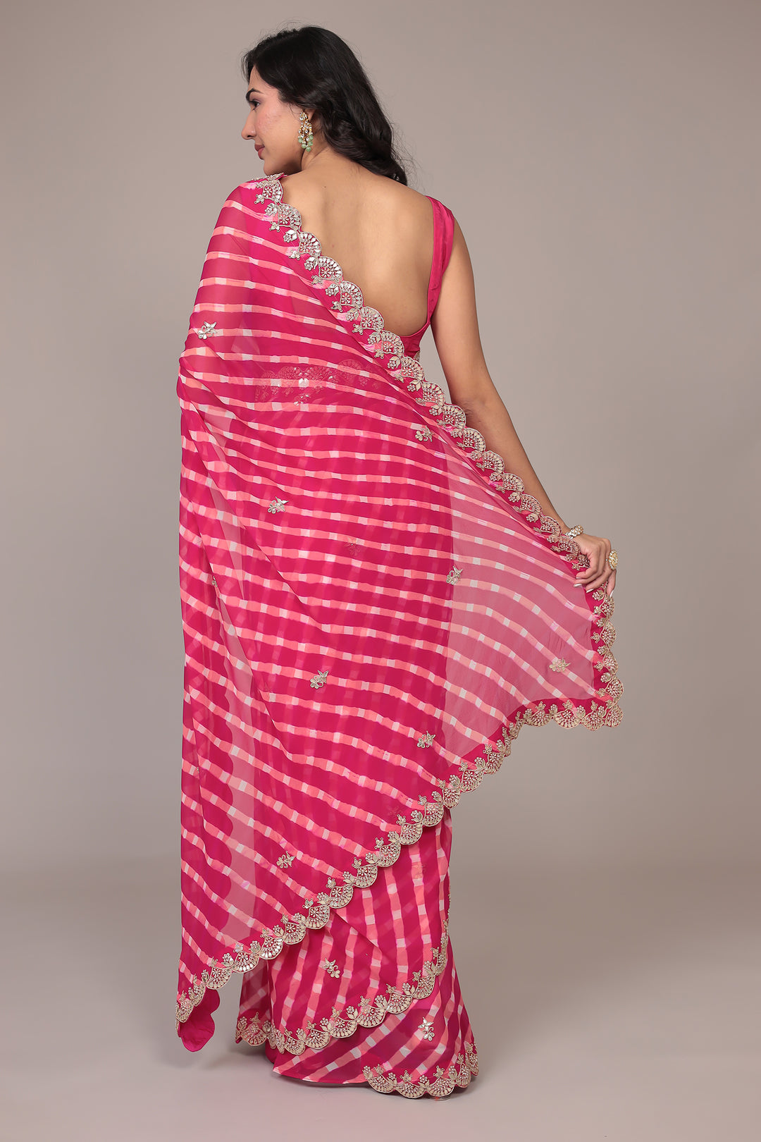 Leheriya Georgette Saree with Gota Patti and Pearl work