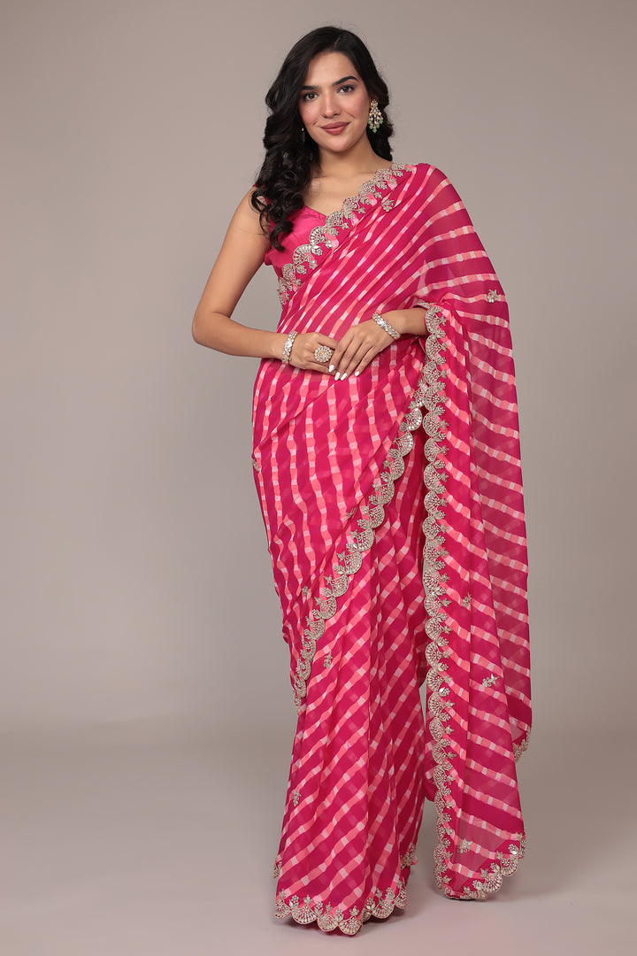 Leheriya Georgette Saree with Gota Patti and Pearl work