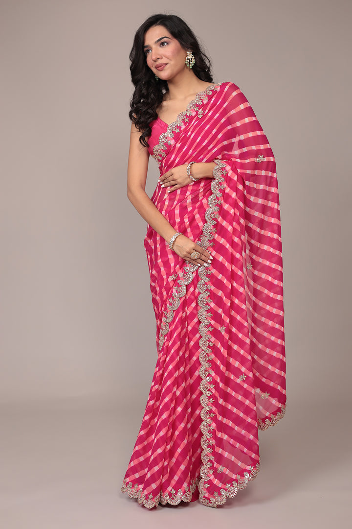 Leheriya Georgette Saree with Gota Patti and Pearl work