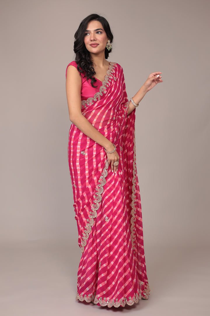 Leheriya Georgette Saree with Gota Patti and Pearl work