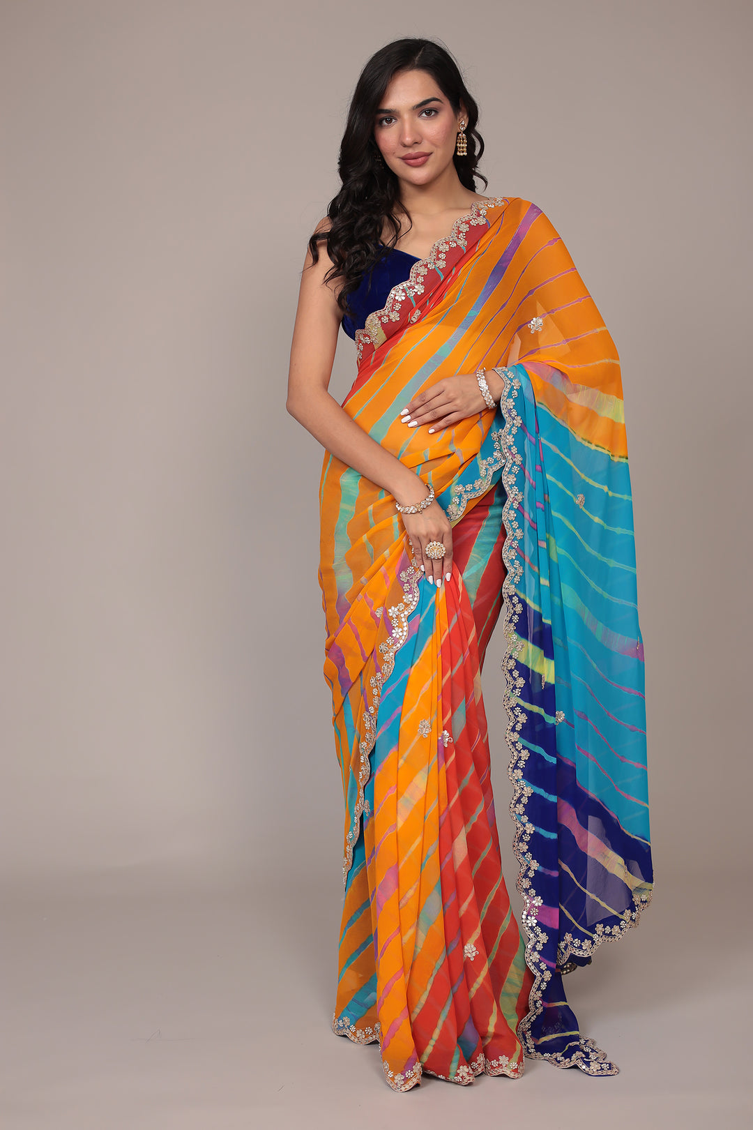 Leheriya Georgette Saree with Gota Patti work