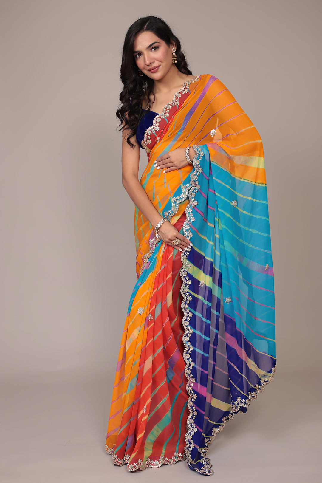 Leheriya Georgette Saree with Gota Patti work