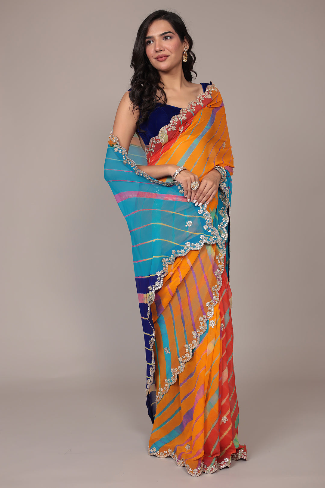 Leheriya Georgette Saree with Gota Patti work