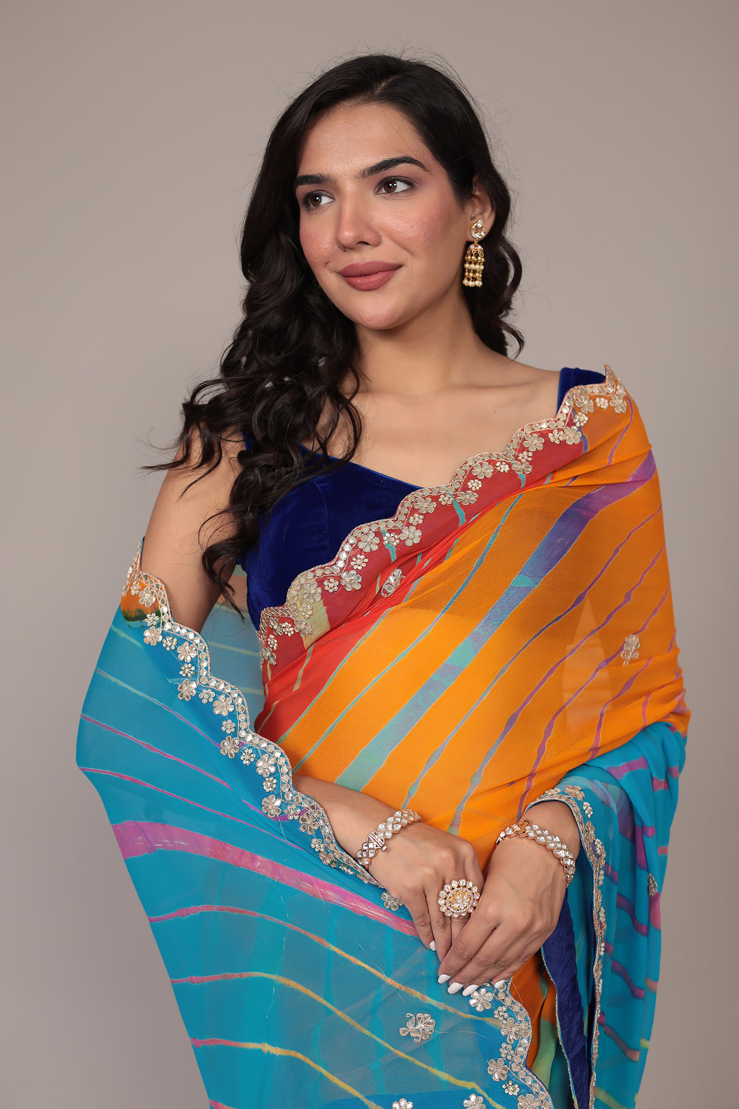 Leheriya Georgette Saree with Gota Patti work