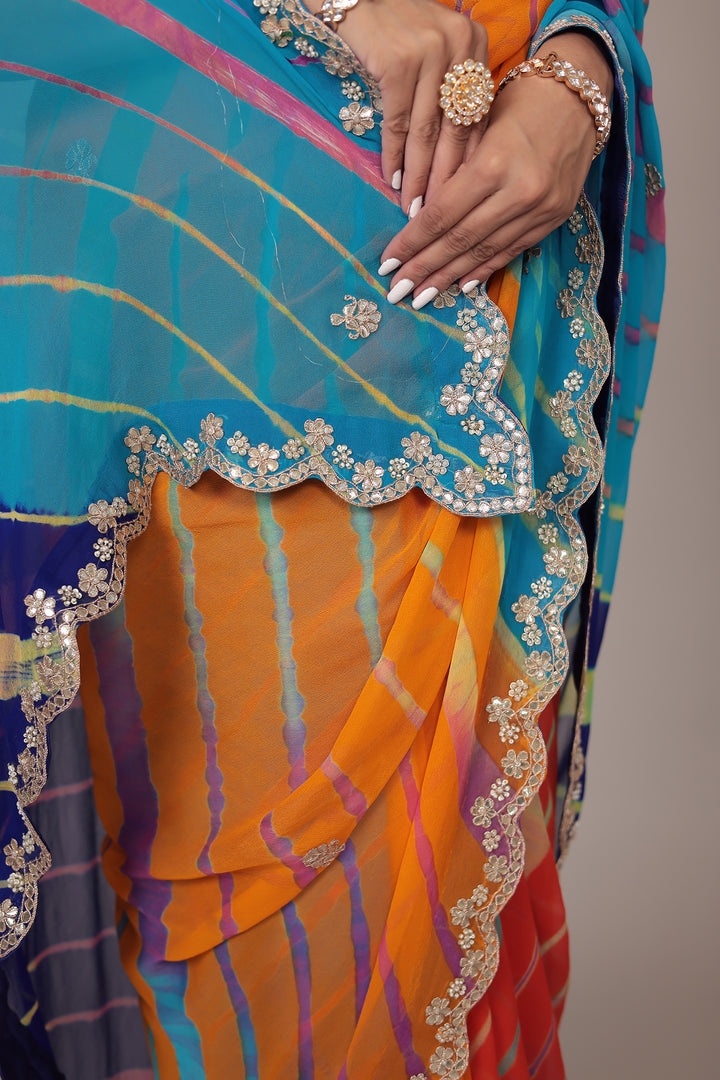 Leheriya Georgette Saree with Gota Patti work