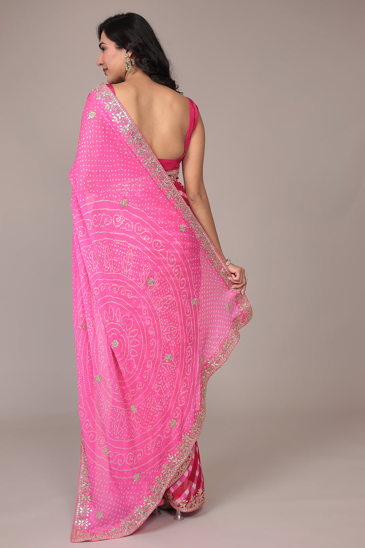 Leheriya Georgette Saree with Gota Patti work