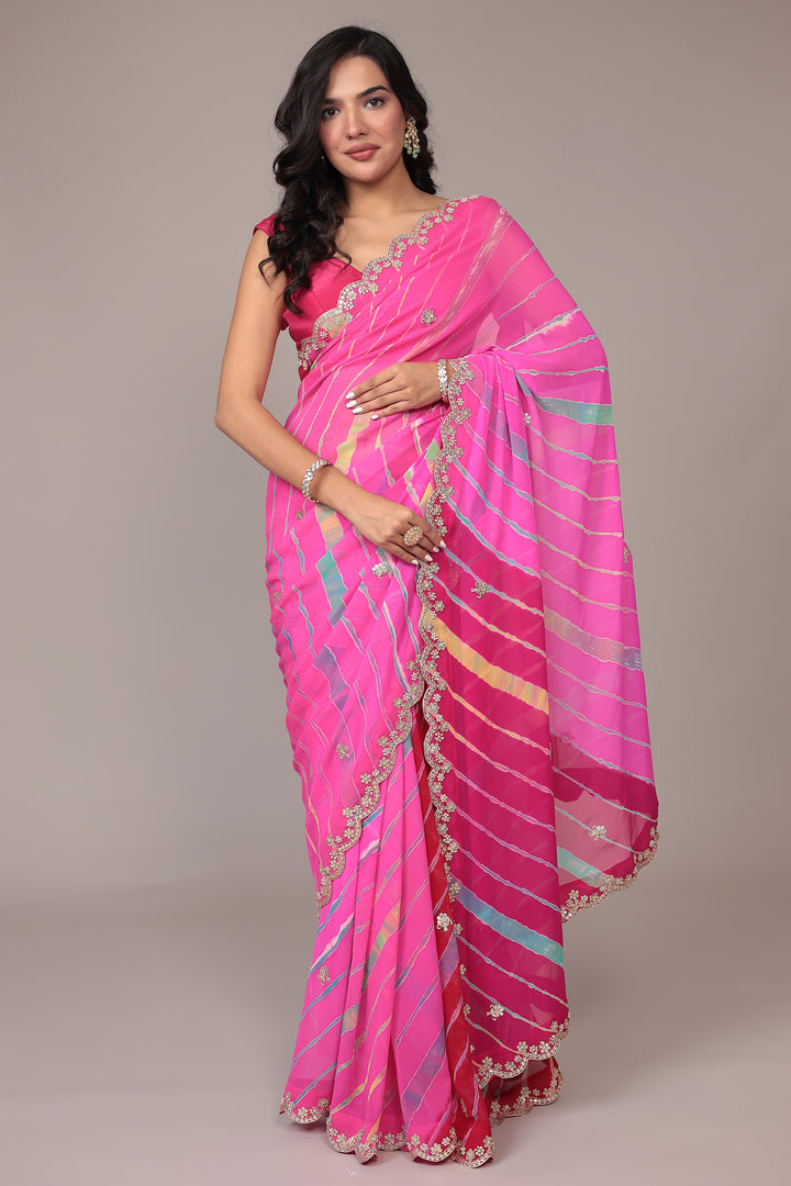 Leheriya Georgette Saree with Gota Patti work