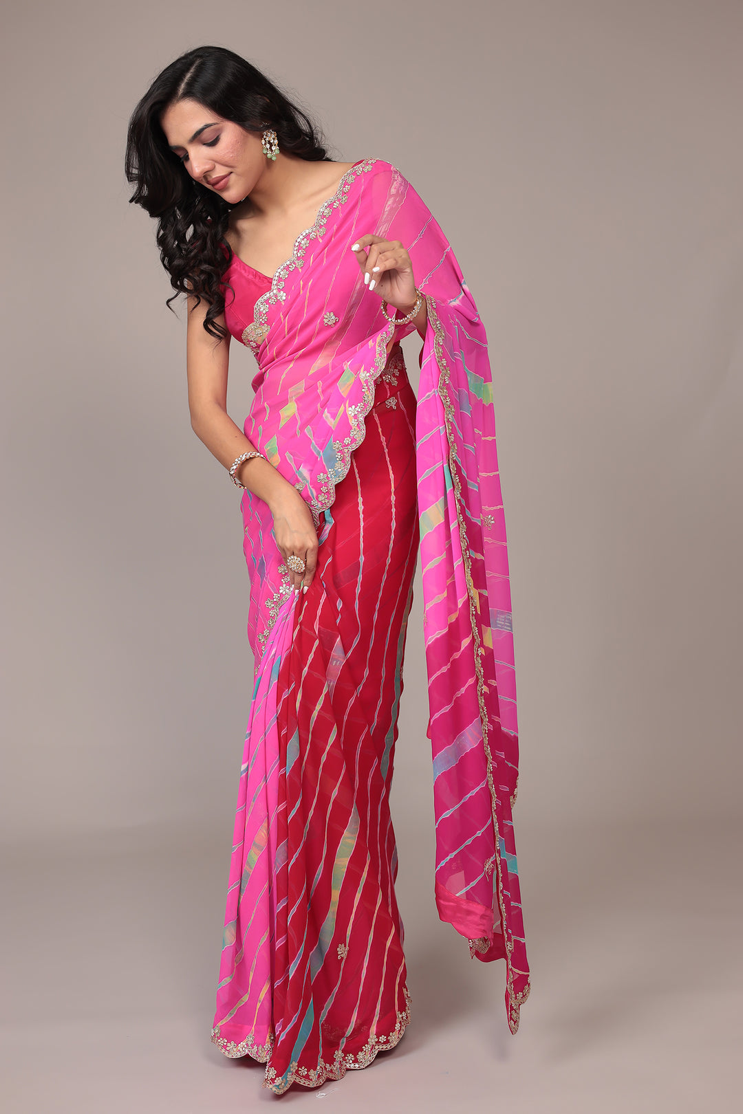 Leheriya Georgette Saree with Gota Patti work