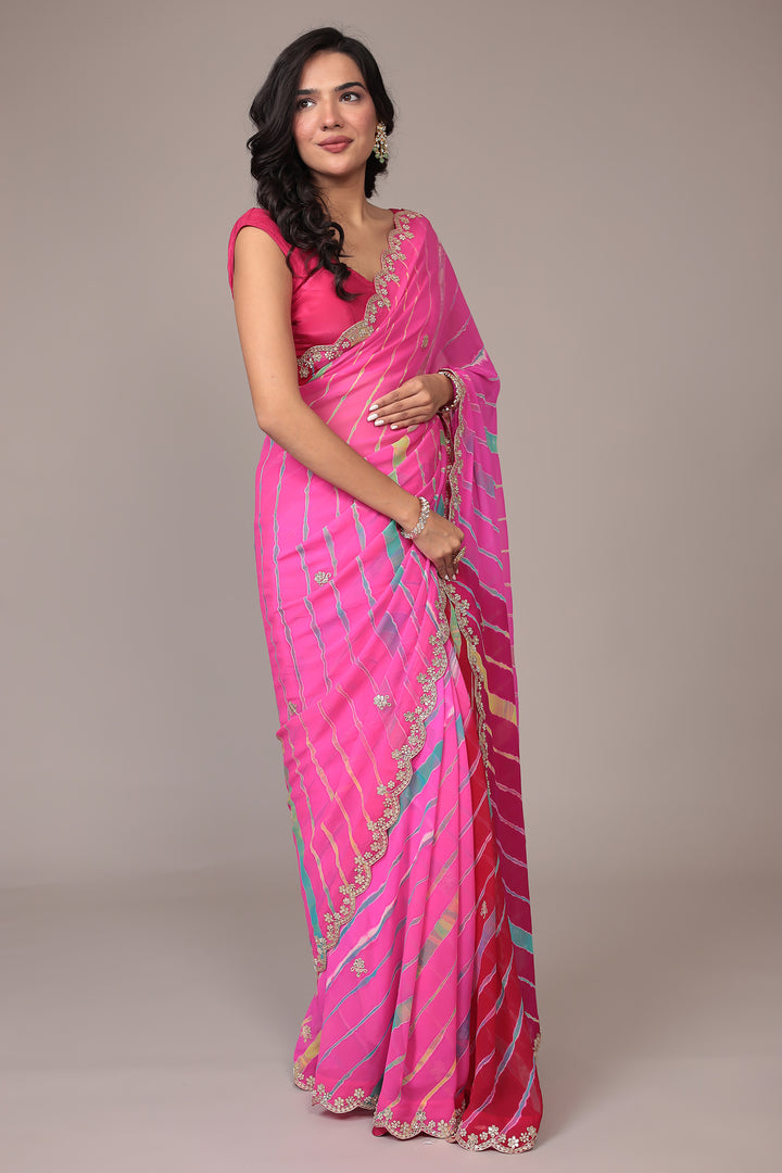 Leheriya Georgette Saree with Gota Patti work