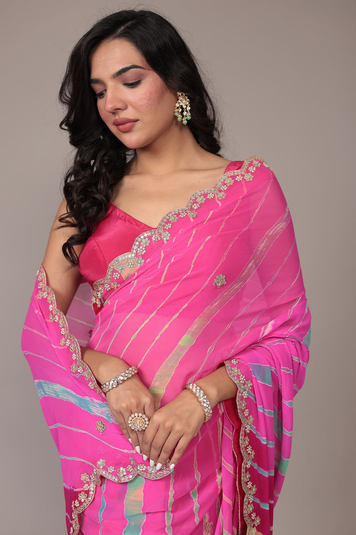 Leheriya Georgette Saree with Gota Patti work