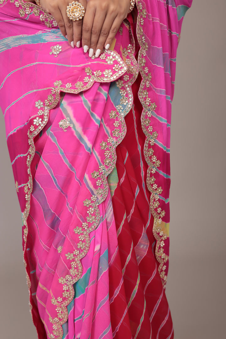 Leheriya Georgette Saree with Gota Patti work