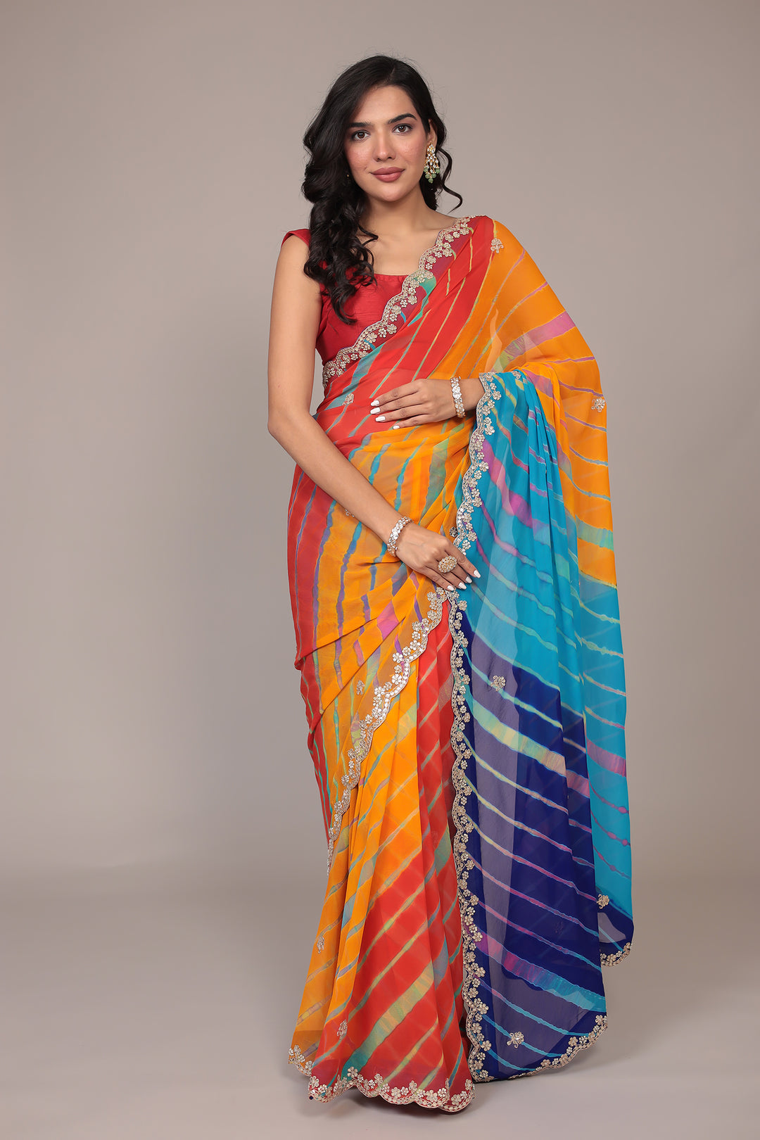 Leheriya Georgette Saree with Gota Patti work