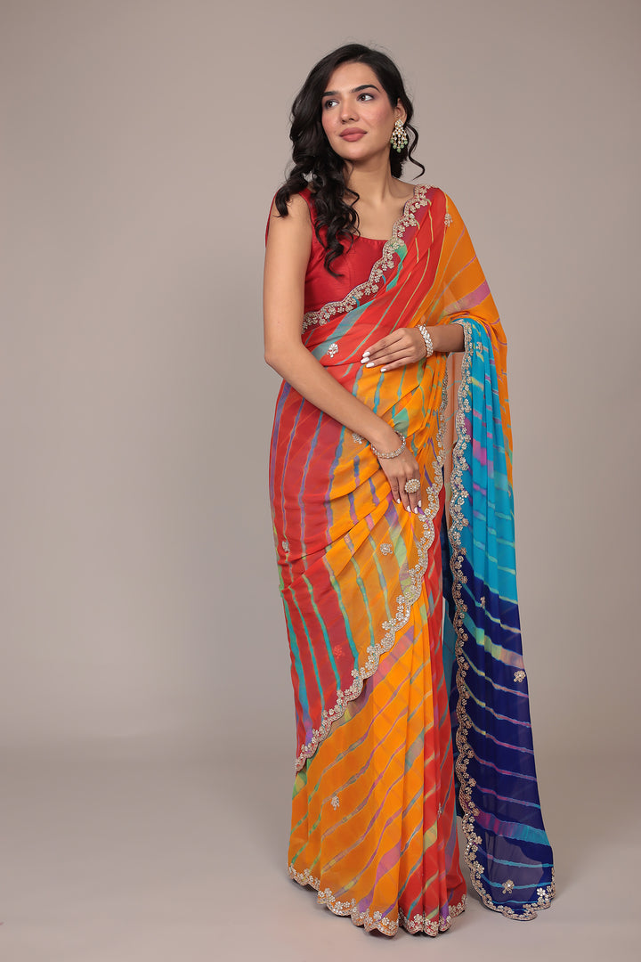 Leheriya Georgette Saree with Gota Patti work