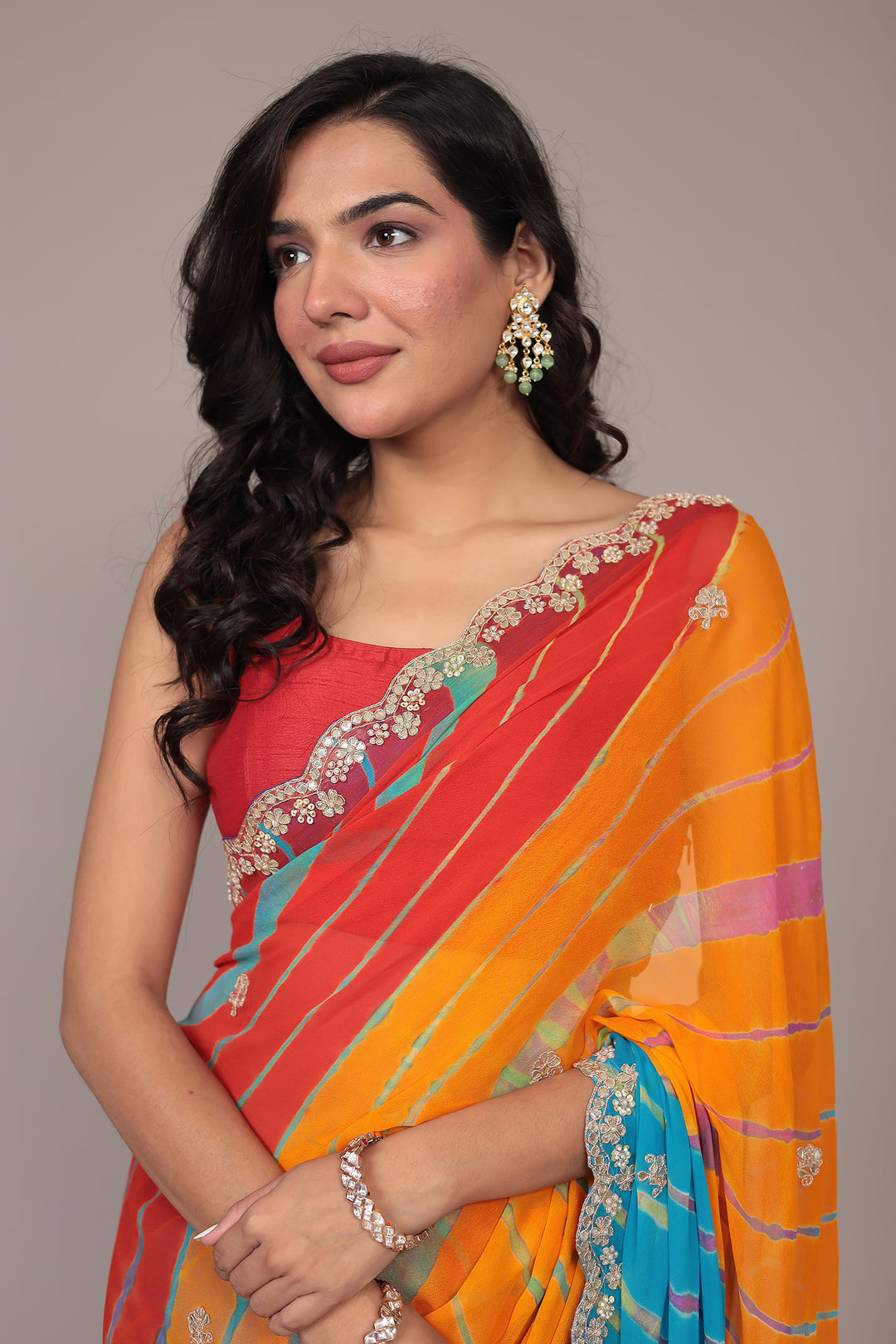 Leheriya Georgette Saree with Gota Patti work