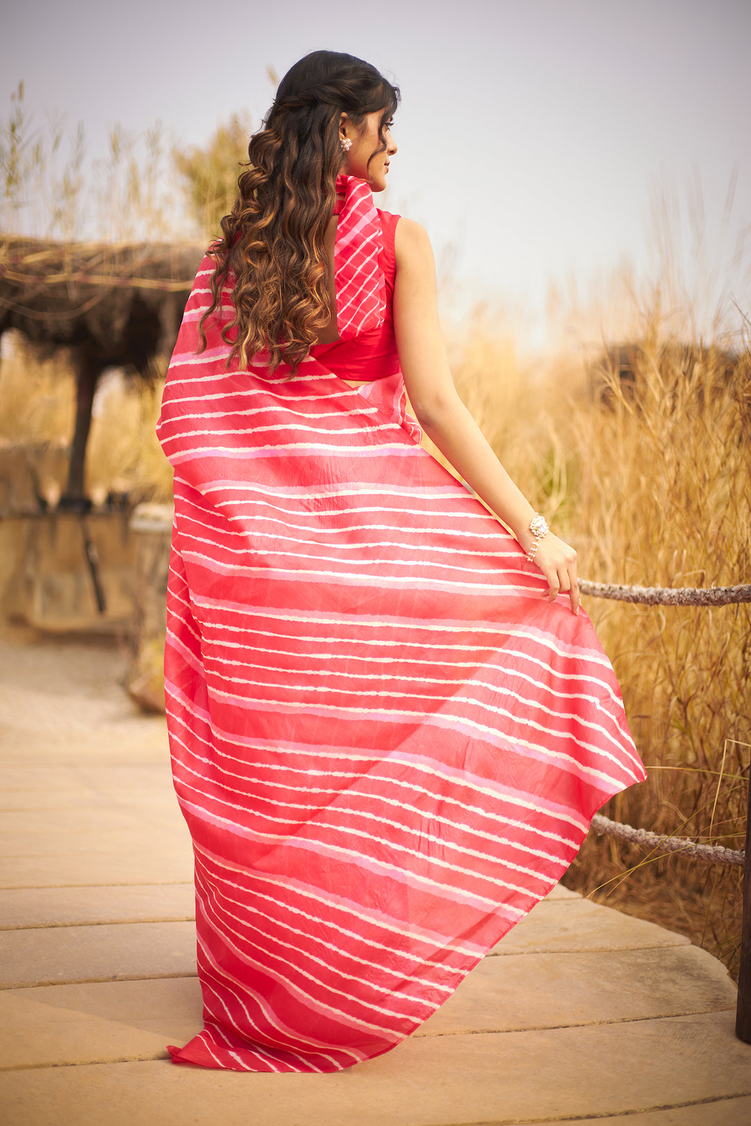 Yellow Tussar Silk Saree in Leheriya Print