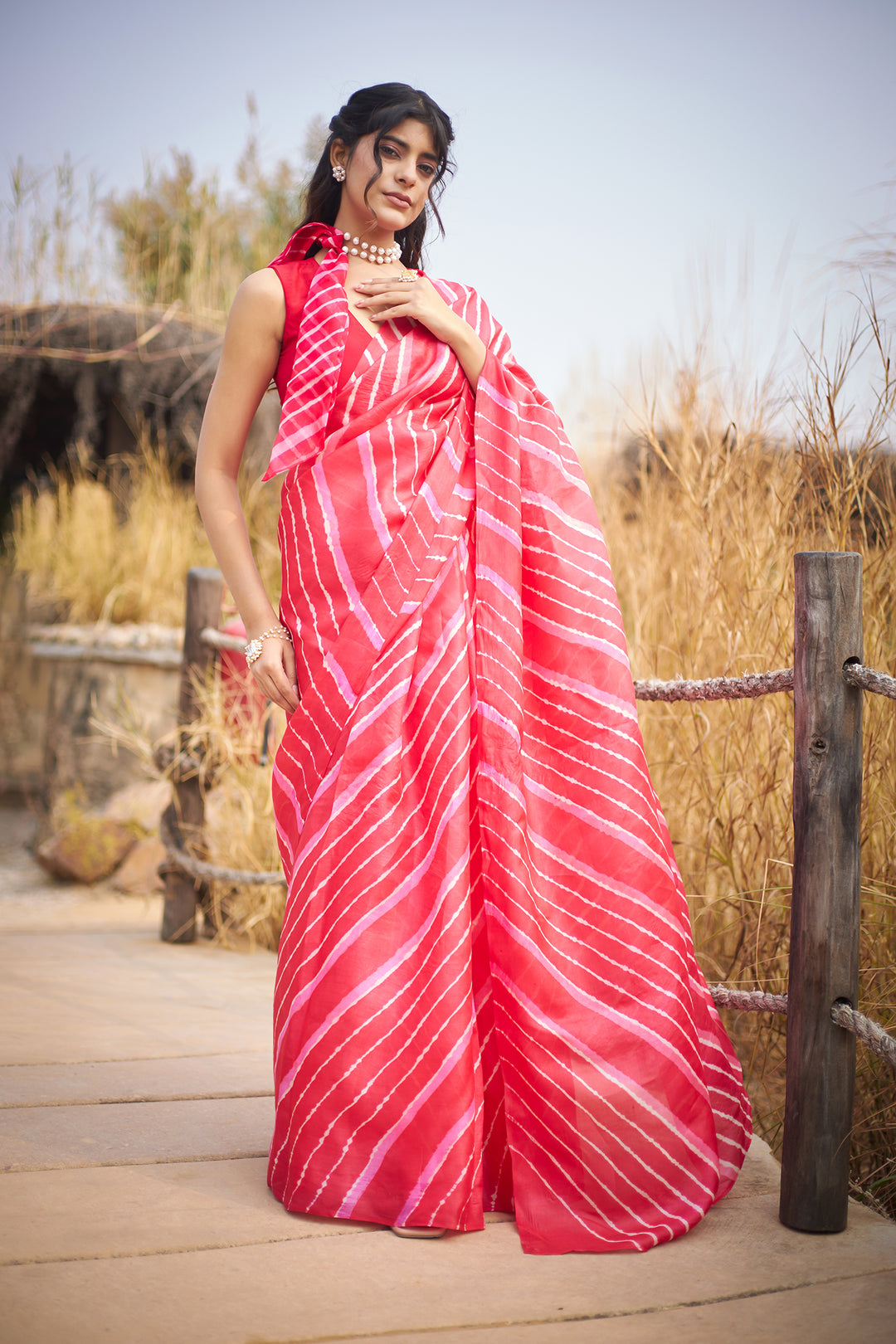 Tussar Silk Saree in Leheriya Print