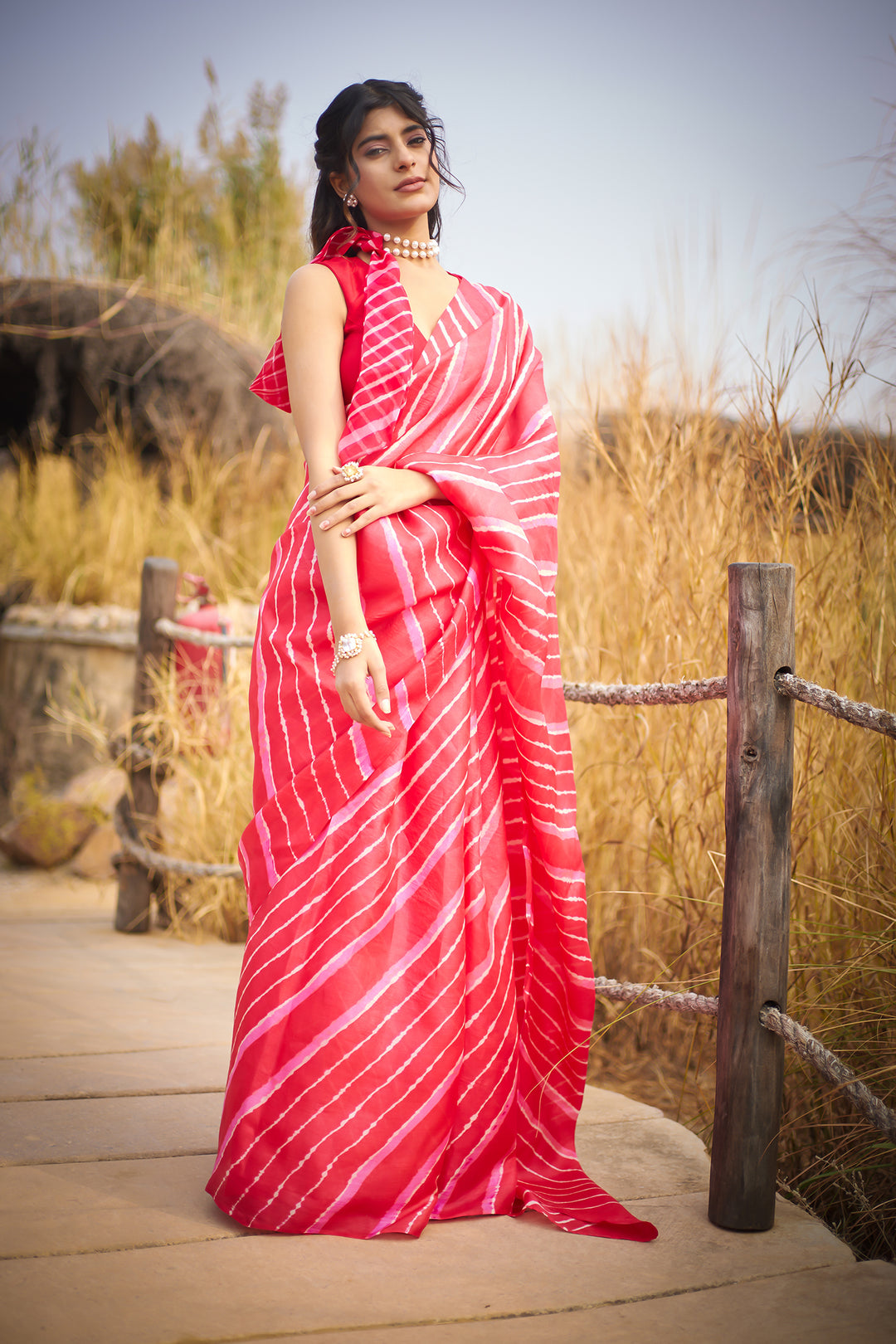 Yellow Tussar Silk Saree in Leheriya Print