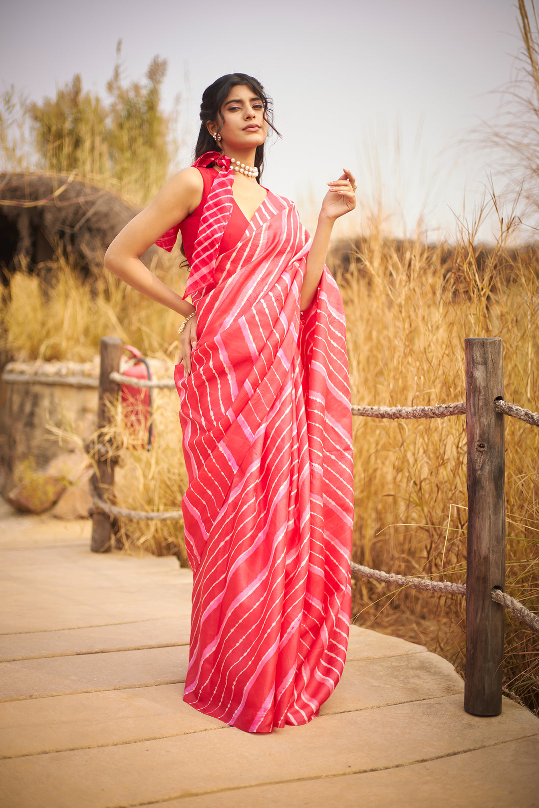 Yellow Tussar Silk Saree in Leheriya Print