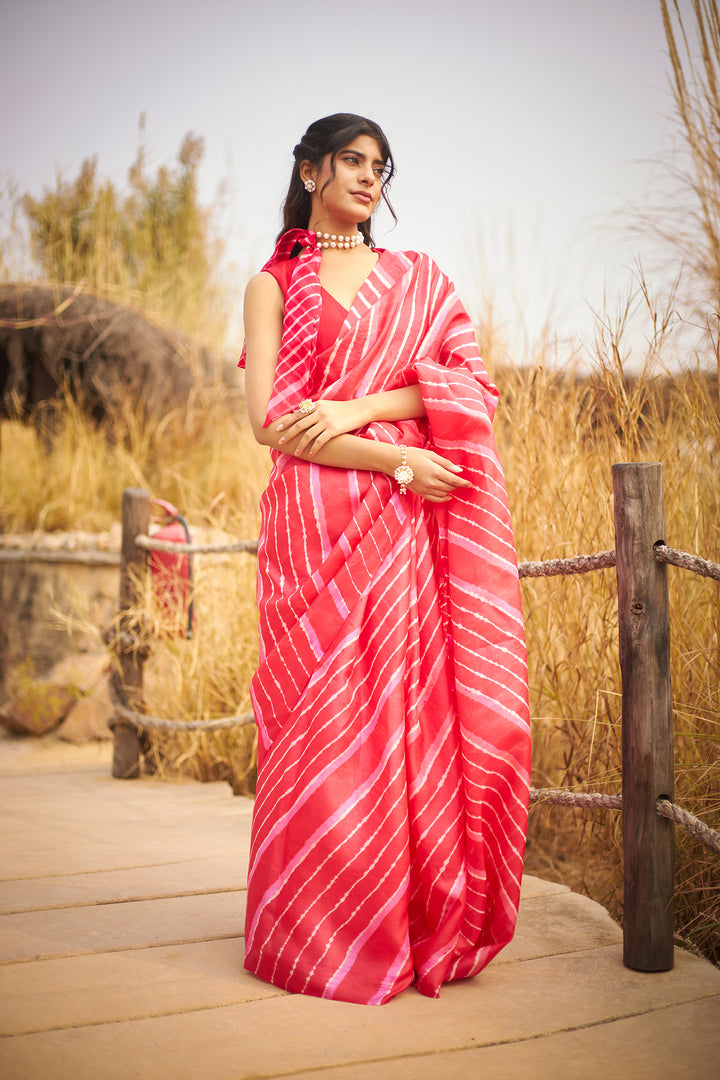 Tussar Silk Saree in Leheriya Print