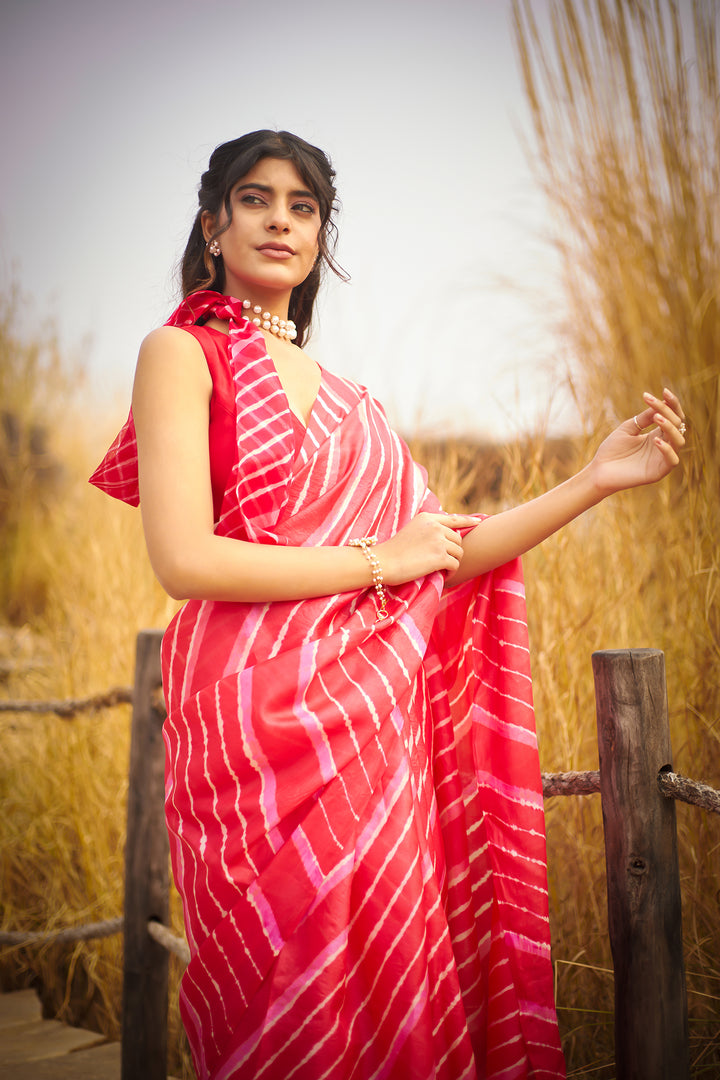 Tussar Silk Saree in Leheriya Print