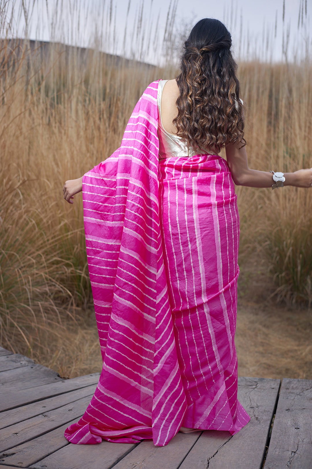 Yellow Tussar Silk Saree in Leheriya Print