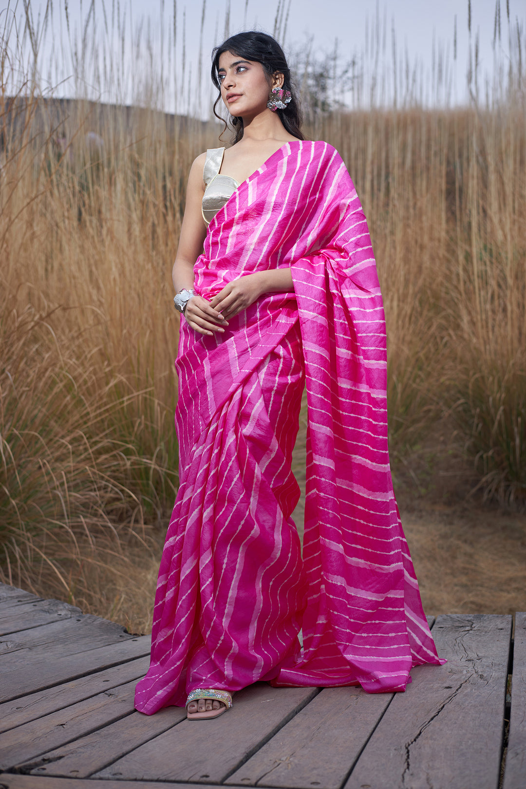 Tussar Silk Saree in Leheriya Print