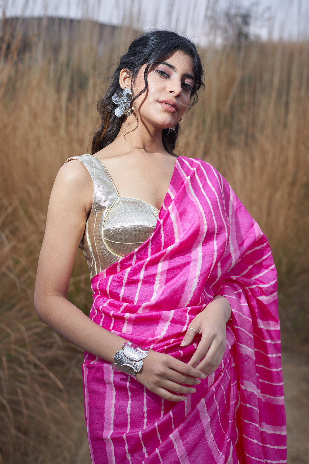 Tussar Silk Saree in Leheriya Print