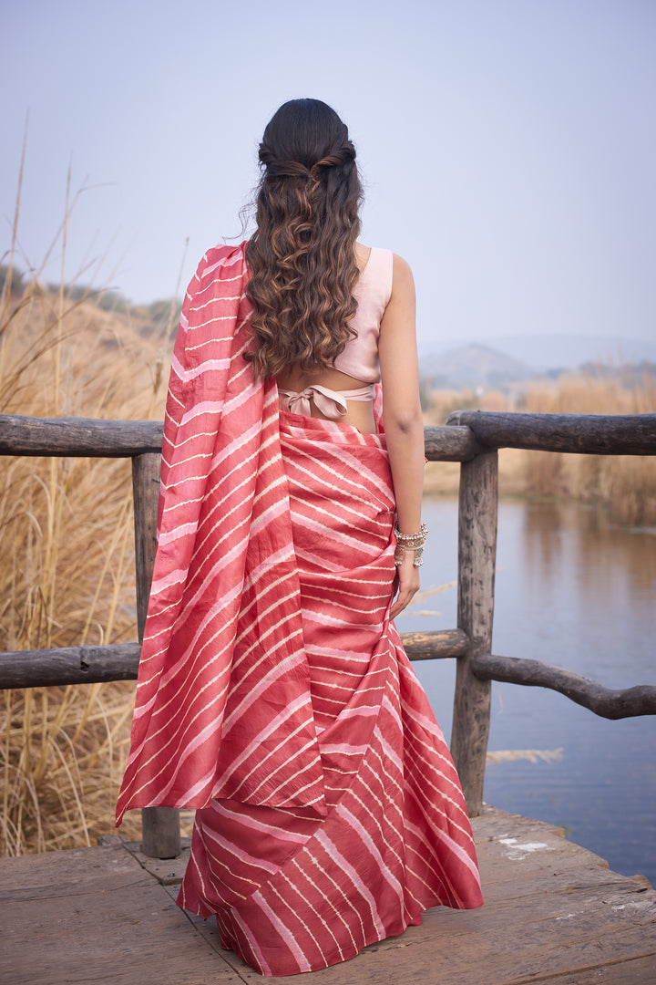 Yellow Tussar Silk Saree in Leheriya Print