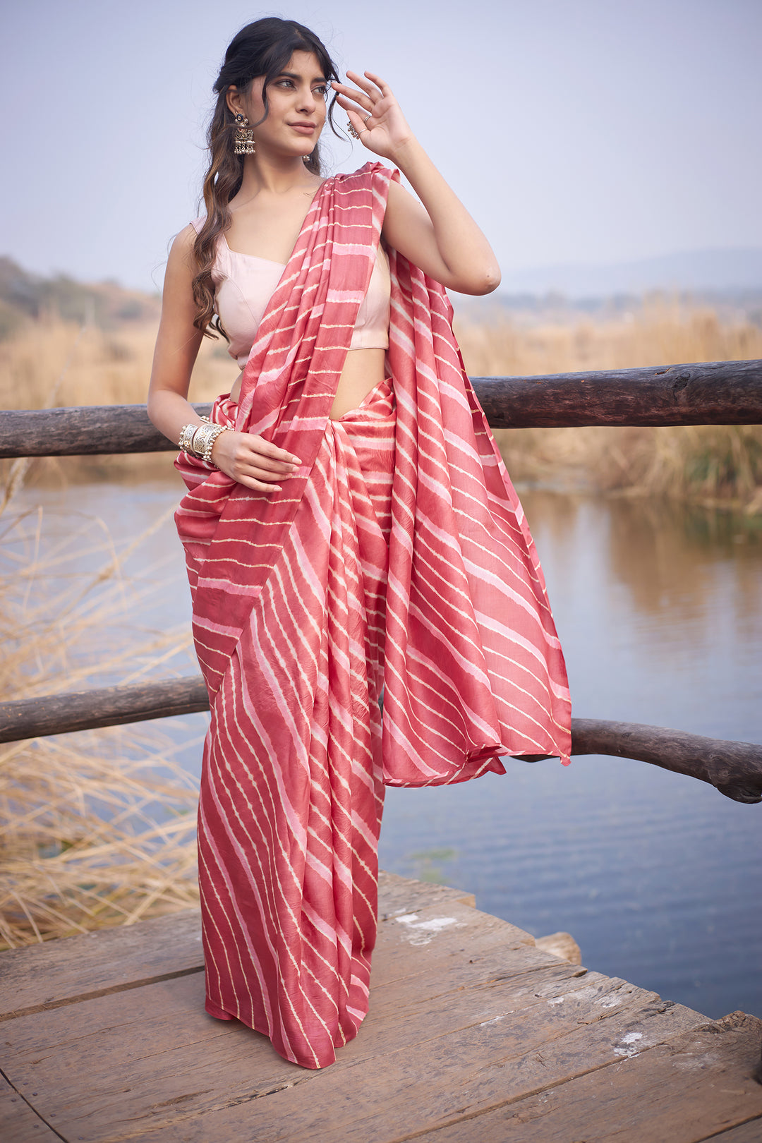 Tussar Silk Saree in Leheriya Print