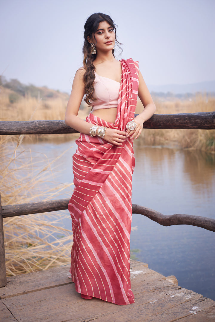 Yellow Tussar Silk Saree in Leheriya Print