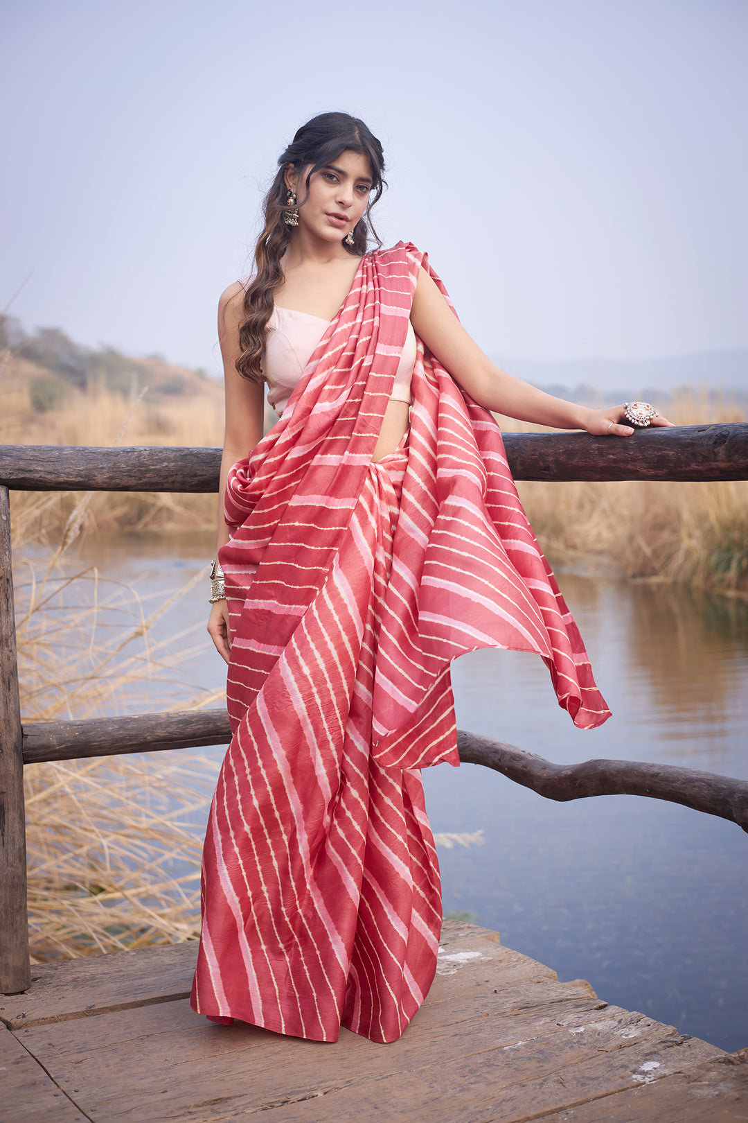 Yellow Tussar Silk Saree in Leheriya Print