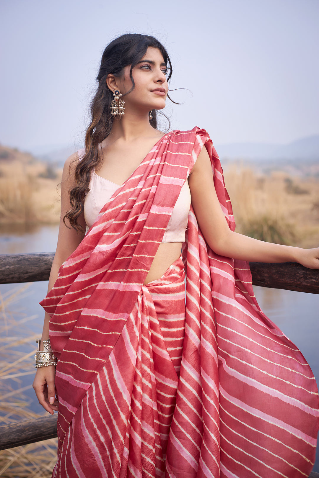 Yellow Tussar Silk Saree in Leheriya Print