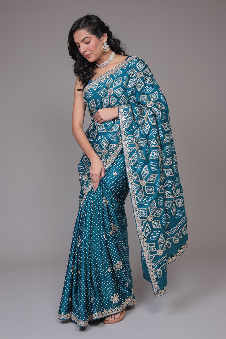 Bandhej Silk Saree with Gota Patti work