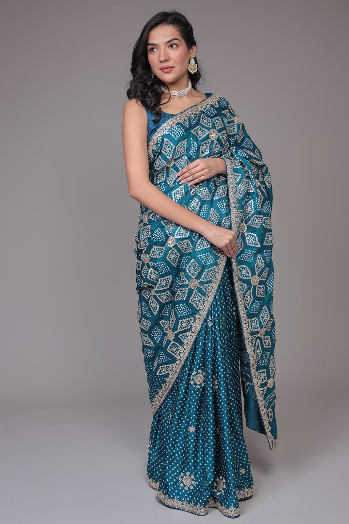 Bandhej Silk Saree with Gota Patti work