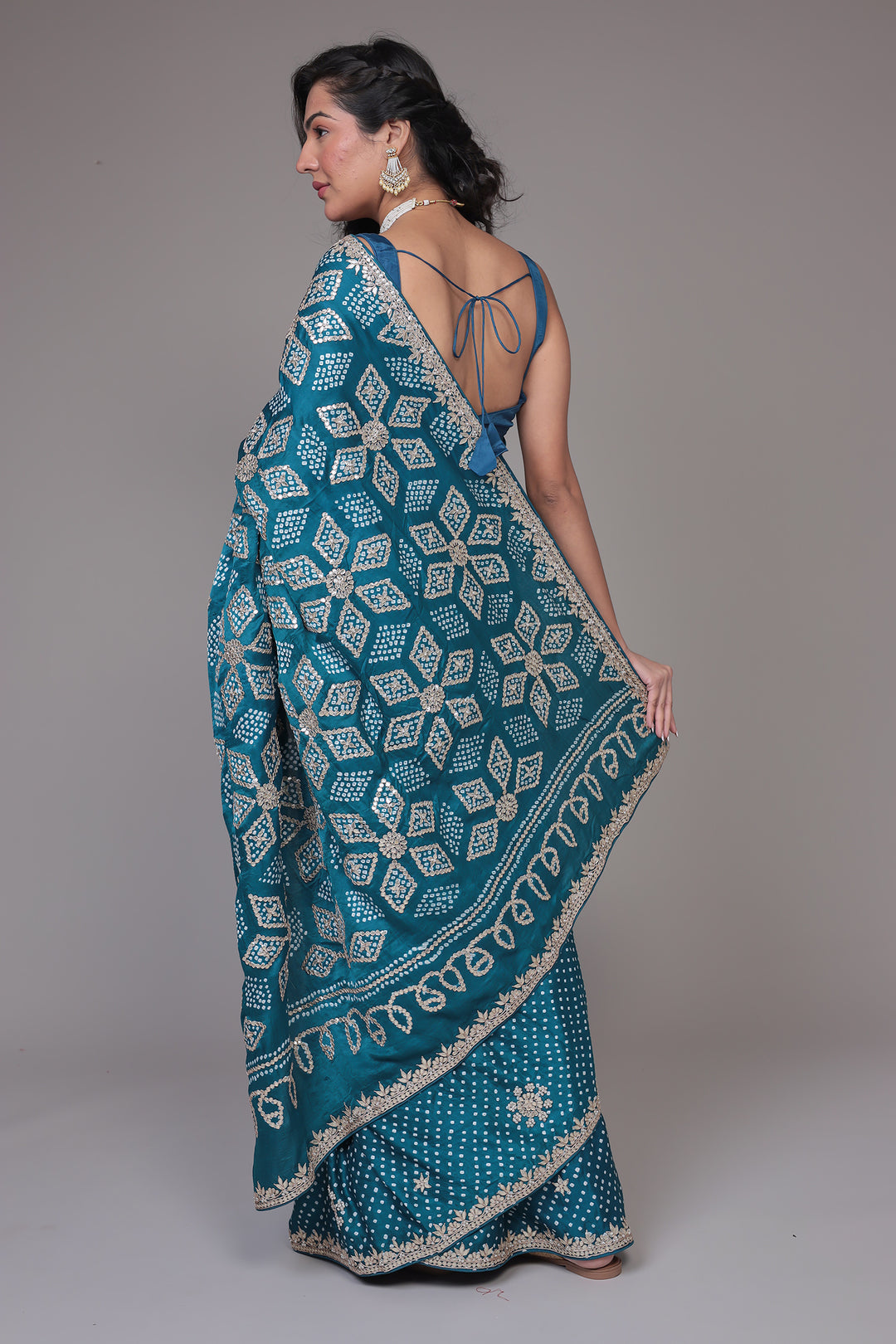 Bandhej Silk Saree with Gota Patti work