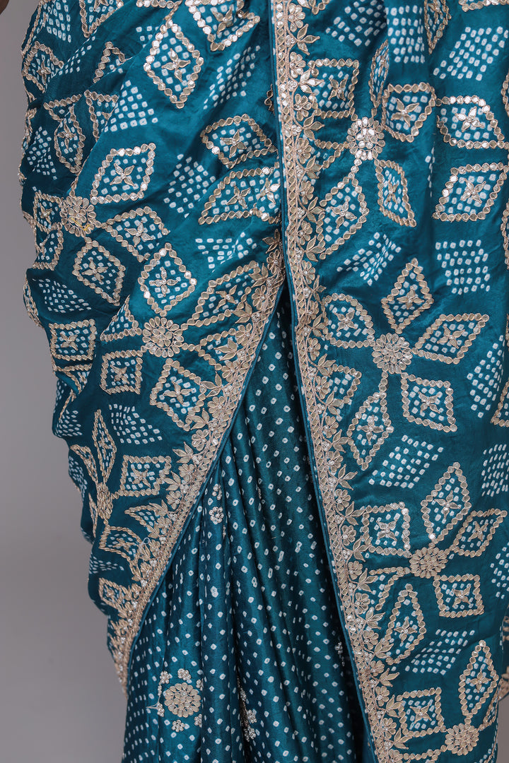 Bandhej Silk Saree with Gota Patti work