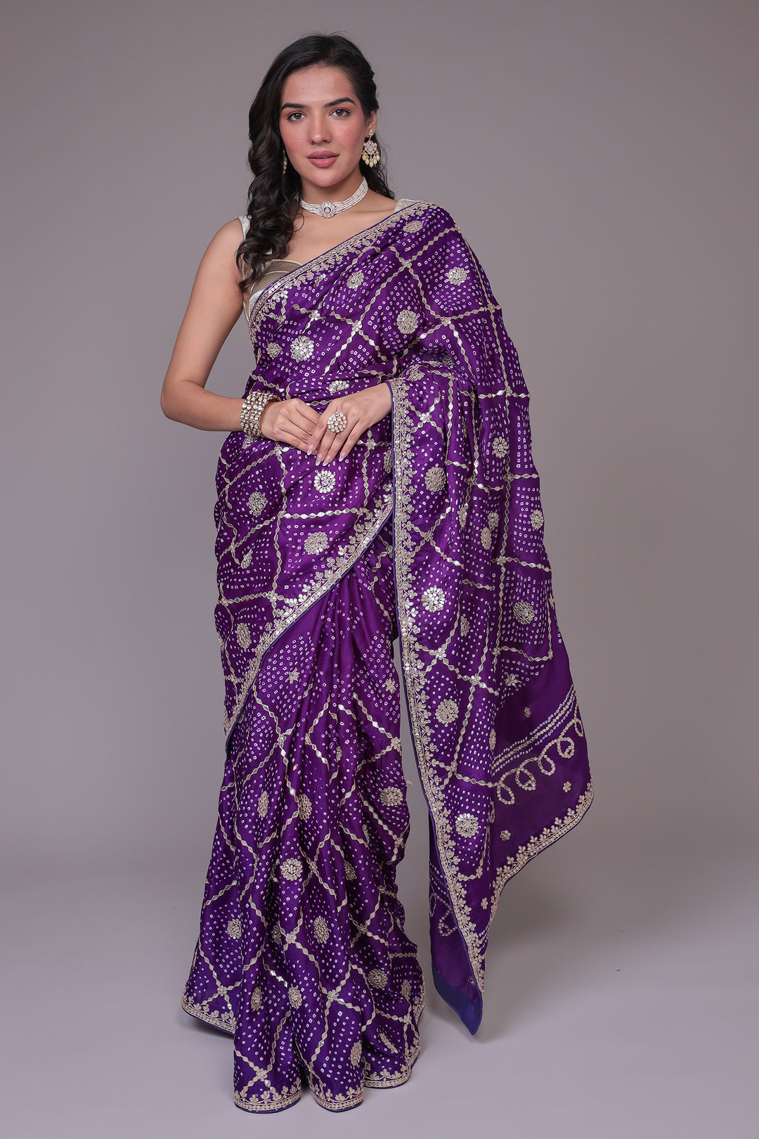 Bandhej Silk Saree with Gota Patti work