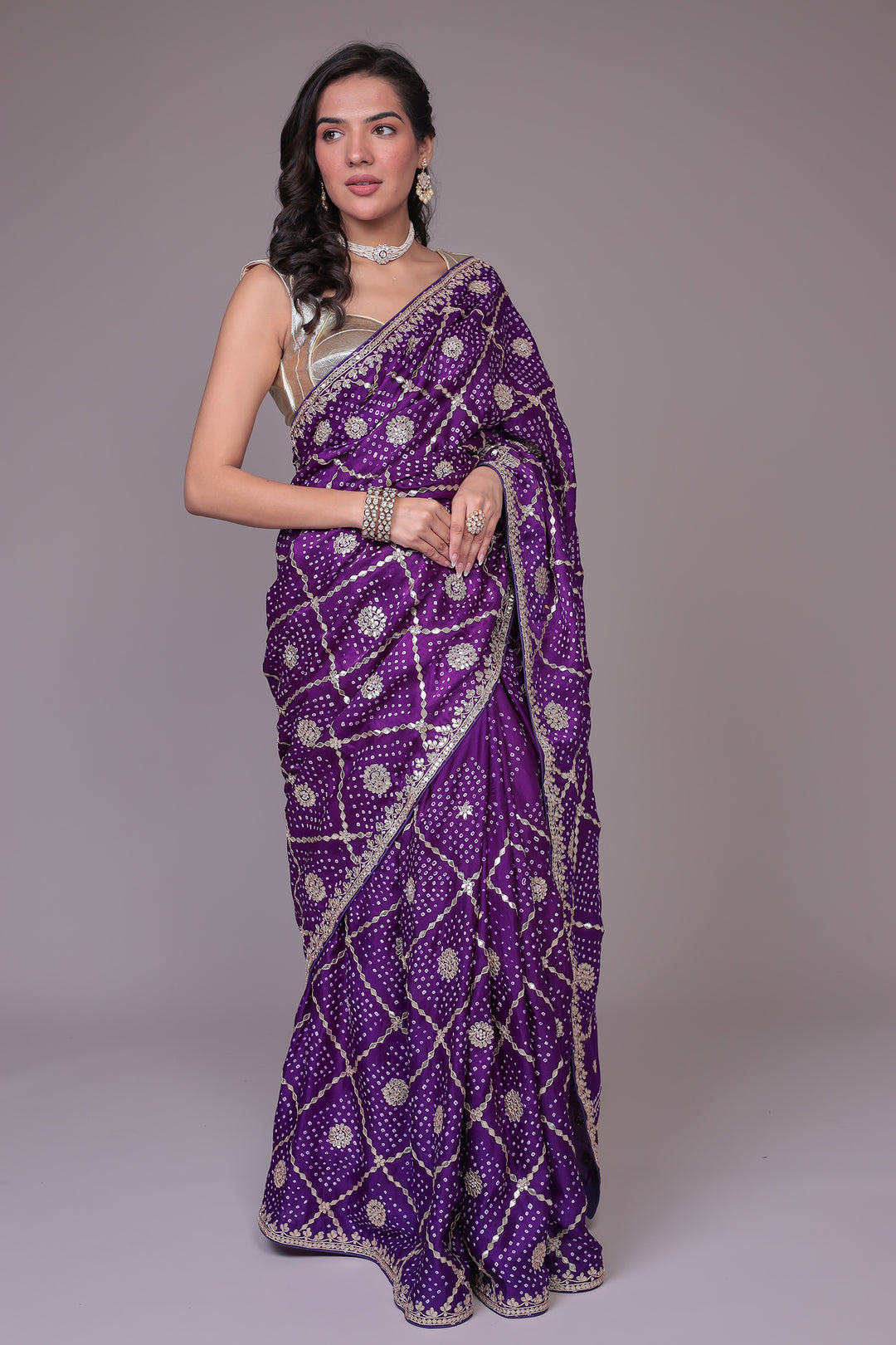 Bandhej Silk Saree with Gota Patti work