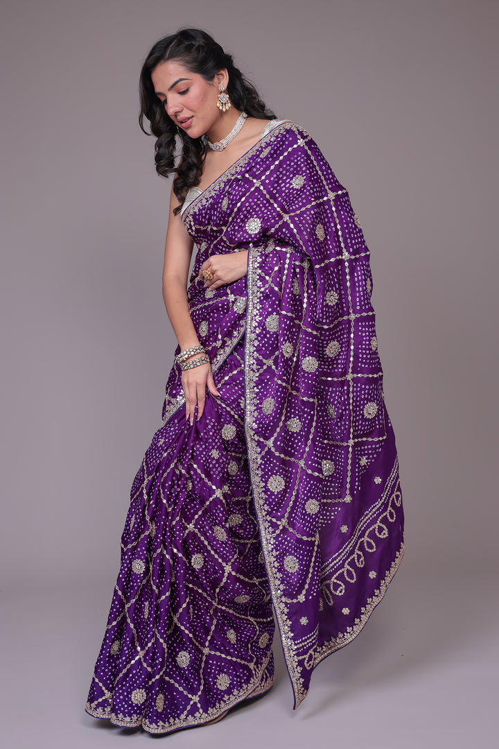 Bandhej Silk Saree with Gota Patti work