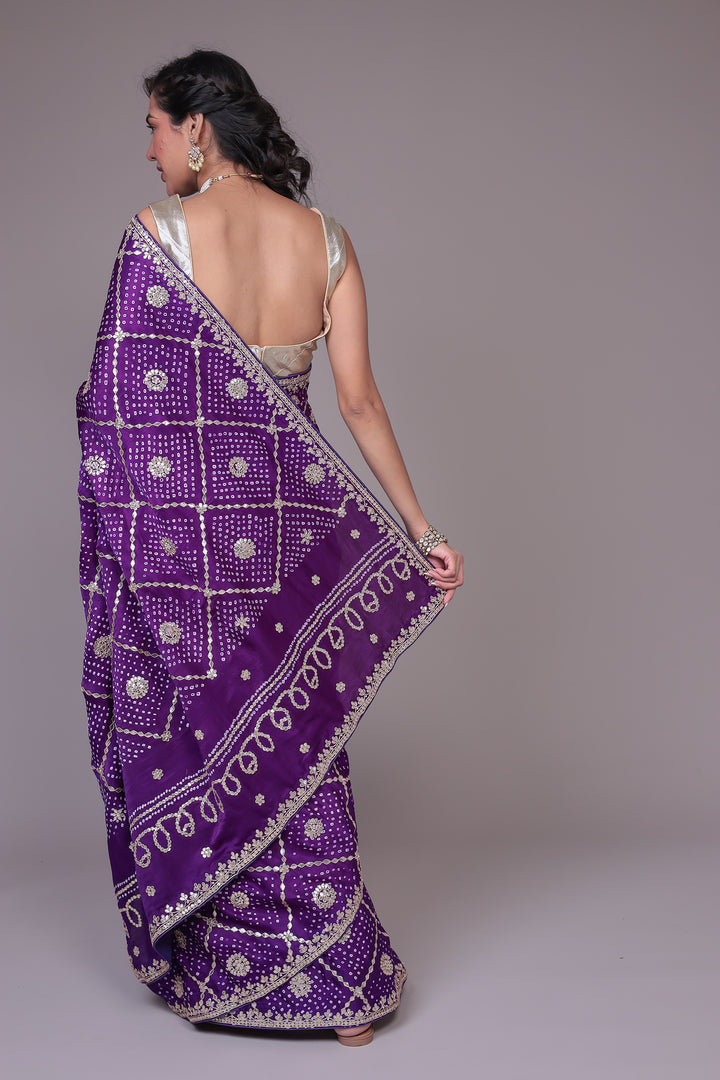 Bandhej Silk Saree with Gota Patti work